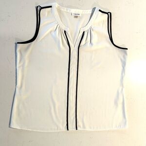 White Sleeveless Top with Black Trim